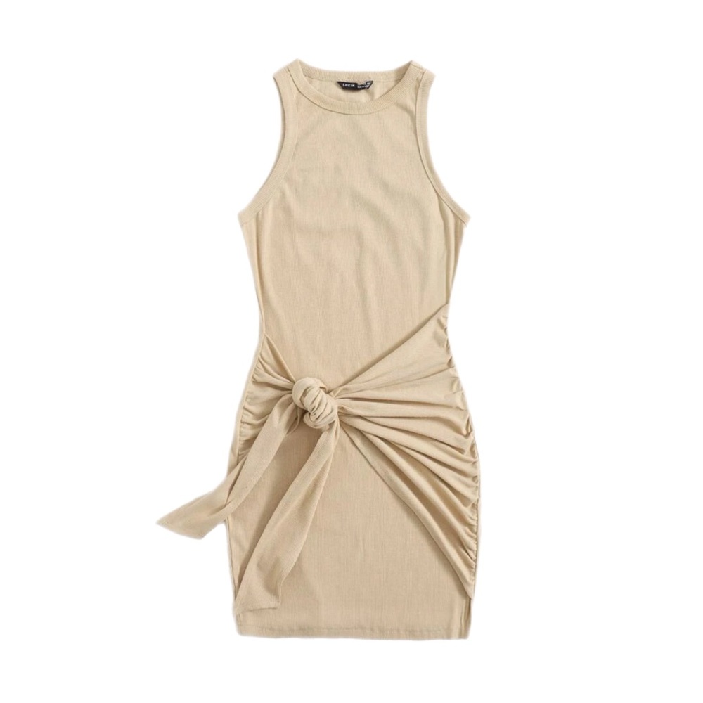 Ruched Tie Front Bodycon Dress